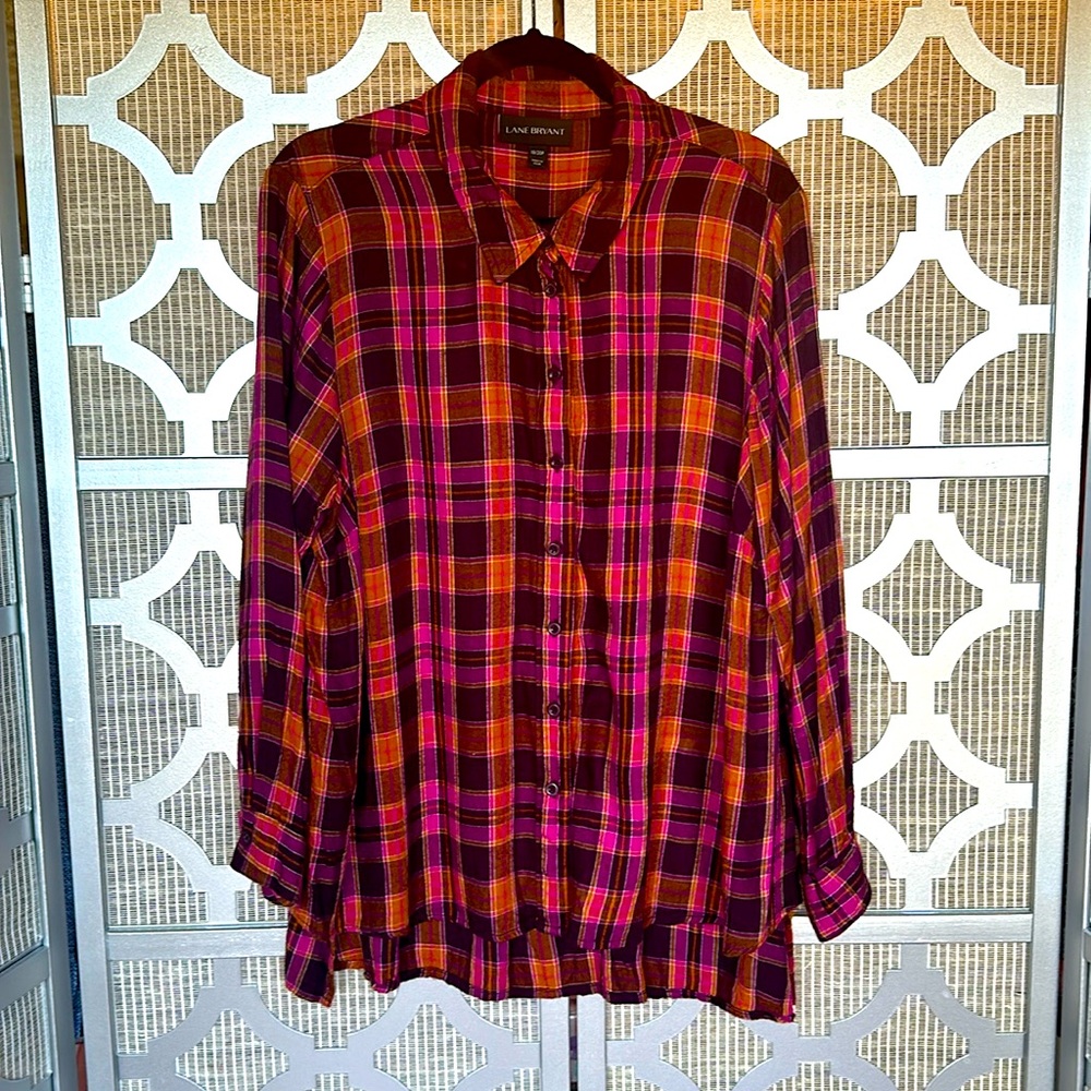 LANE BRYANT Pink and Orange Plaid Button-Up Shirt size 18/20P